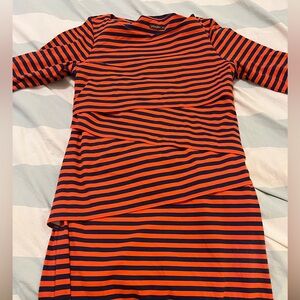 J McLaughlin Dress Nicola Catalina Cloth Orange/ Navy Blue Tiered Stripes Size M